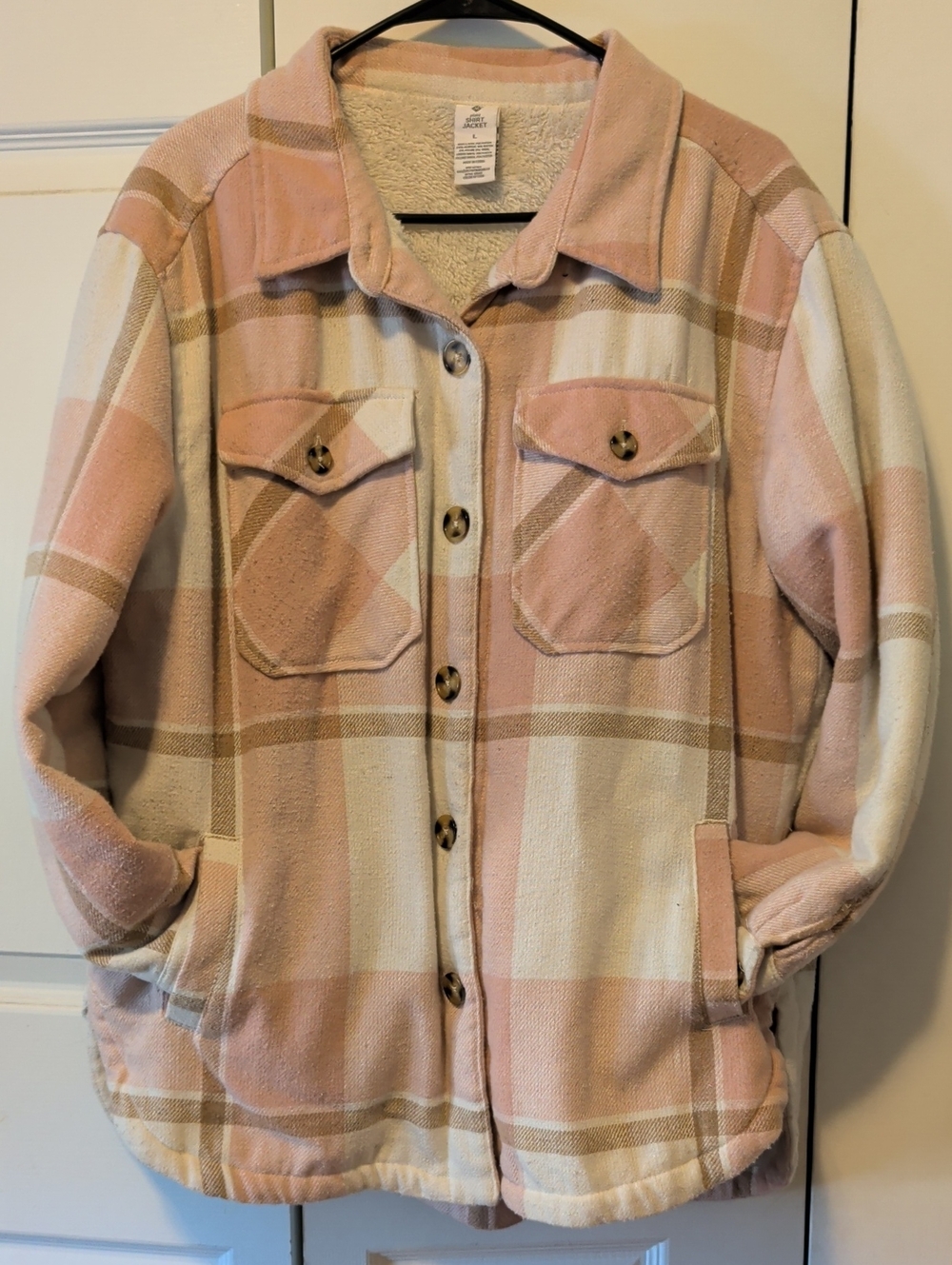 Cozy Pink Plaid Teddy-Lined Shacket Jacket